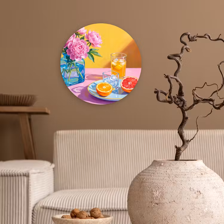 round wall art - Flowers - Pink - Modern - Bloemen - Roze - Modern Wandcirkel kunststof plaat 5mm dik klein
