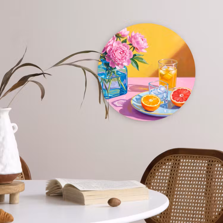 round wall art - Flowers - Pink - Modern - Bloemen - Roze - Modern Wandcirkel kunststof plaat 5mm dik klein