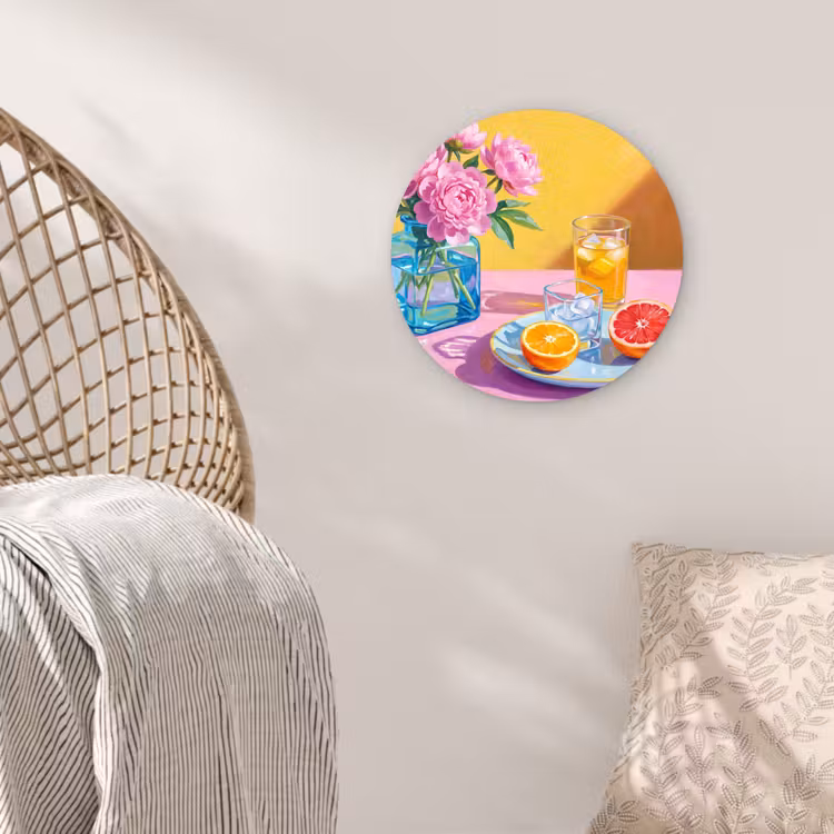 round wall art - Flowers - Pink - Modern - Bloemen - Roze - Modern Wandcirkel kunststof plaat 5mm dik klein
