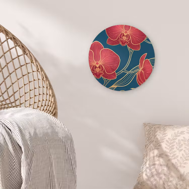 round wall art - Flowers - Red - Gold - Bloemen - Rood - Goud Wandcirkel kunststof plaat 5mm dik klein