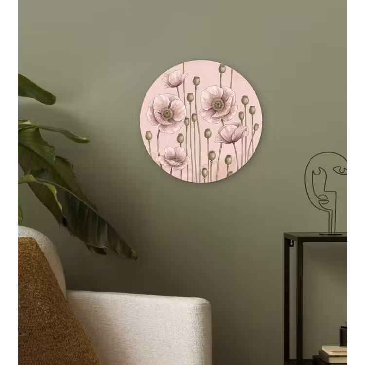 Bloemen - Zomer - Natuur - Aquarel - Roze Wandcirkel kunststof plaat 5mm dik klein -sfeer3