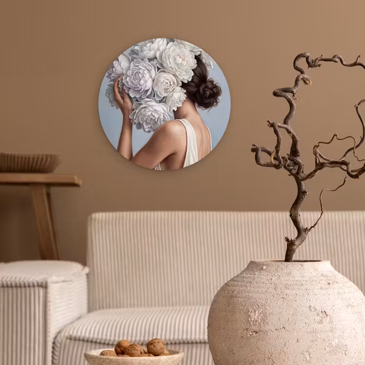 Bloemen - Vrouw - Wit Wandcirkel kunststof plaat 5mm dik klein -sfeer1
