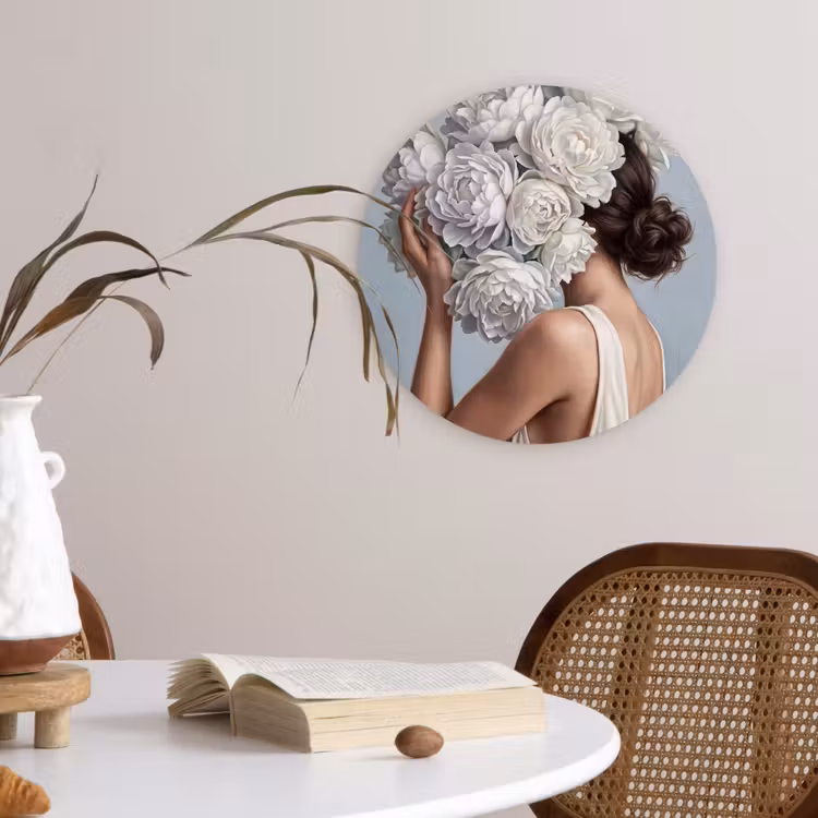 Bloemen - Vrouw - Wit Wandcirkel kunststof plaat 5mm dik klein -sfeer4