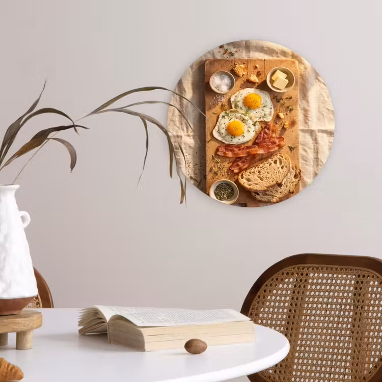 Eten - Ontbijt - Hout - Rustiek - Geel Wandcirkel kunststof plaat 5mm dik klein -sfeer4