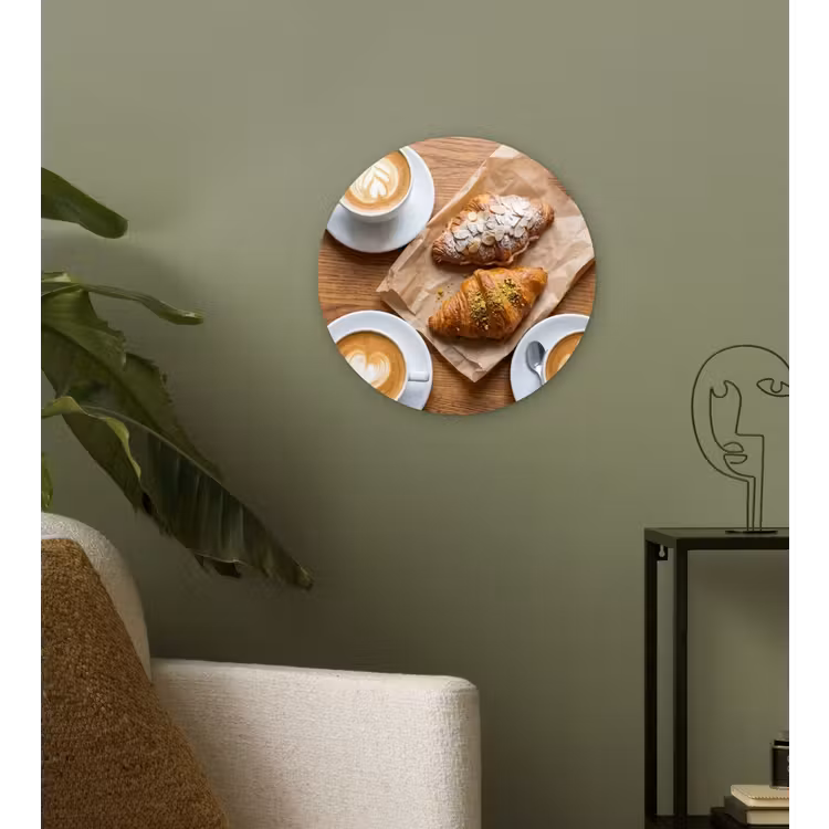 Eten - Croissant - Koffie - Ontbijt - Modern Wandcirkel kunststof plaat 5mm dik klein -sfeer3