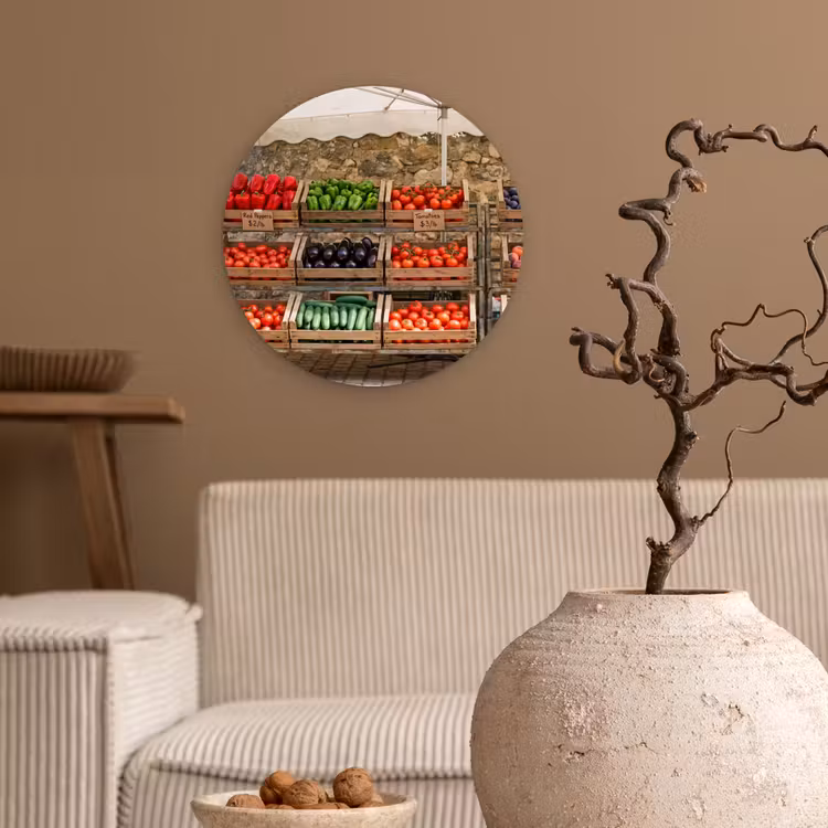 round wall art - Food - Market - Fresh - Eten - Markt - Vers Wandcirkel kunststof plaat 5mm dik klein