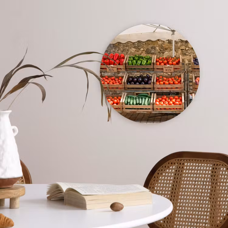 round wall art - Food - Market - Fresh - Eten - Markt - Vers Wandcirkel kunststof plaat 5mm dik klein
