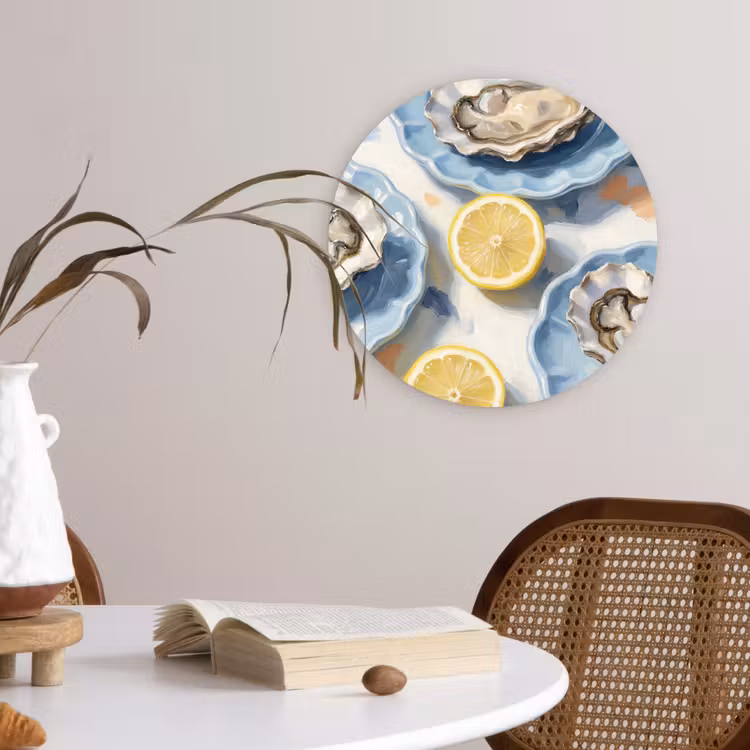 Eten - Oesters - Citroenen - Modern - Geel Wandcirkel kunststof plaat 5mm dik klein -sfeer4