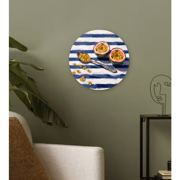 Eten - Passievrucht - Tropisch - Modern - Kleurrijk Wandcirkel kunststof plaat 5mm dik klein -sfeer3