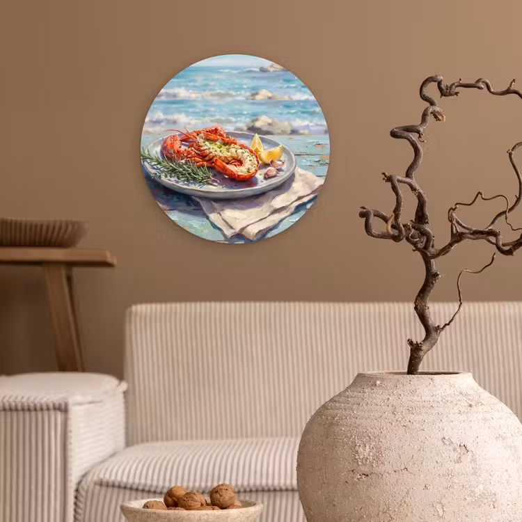 Eten - Zee - Kust - Modern - Blauw Wandcirkel kunststof plaat 5mm dik klein -sfeer1