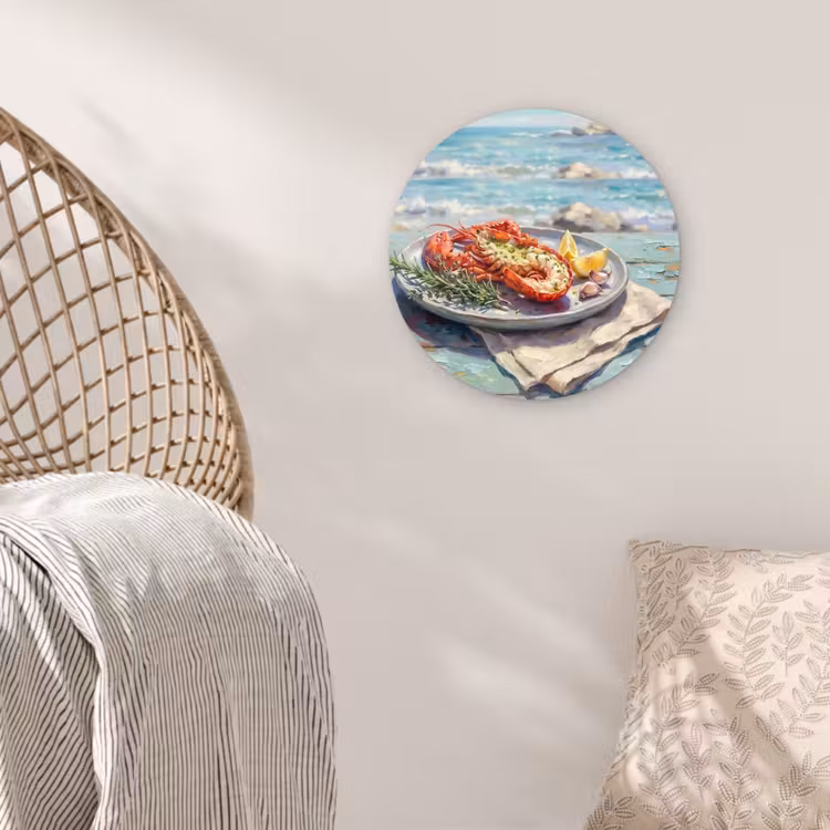 Eten - Zee - Kust - Modern - Blauw Wandcirkel kunststof plaat 5mm dik klein -sfeer5