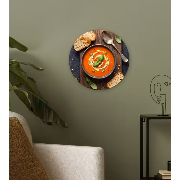 Eten - Soep - Basilicum - Rustiek - Rood Wandcirkel kunststof plaat 5mm dik klein -sfeer3