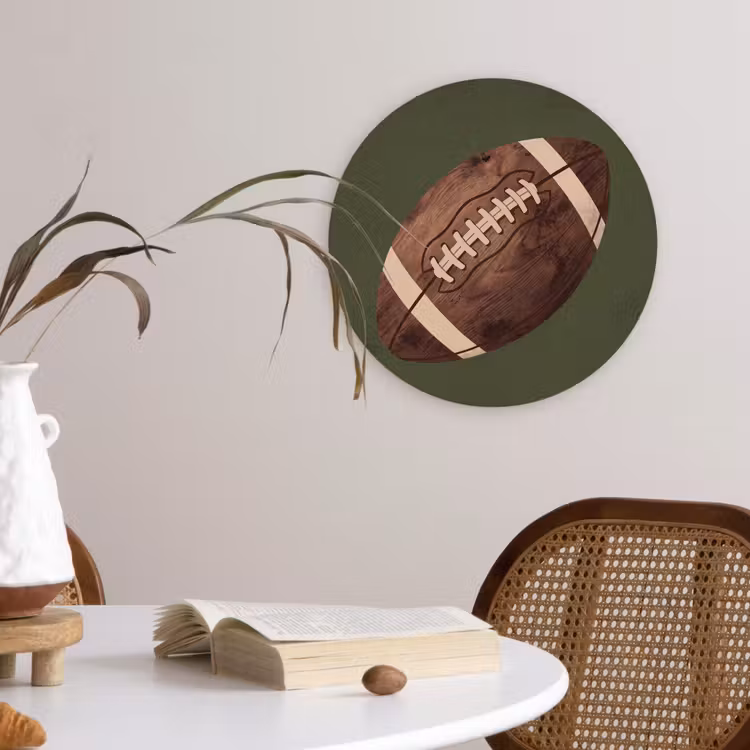 Football - Hout - Sport - Groen Wandcirkel kunststof plaat 5mm dik klein -sfeer4