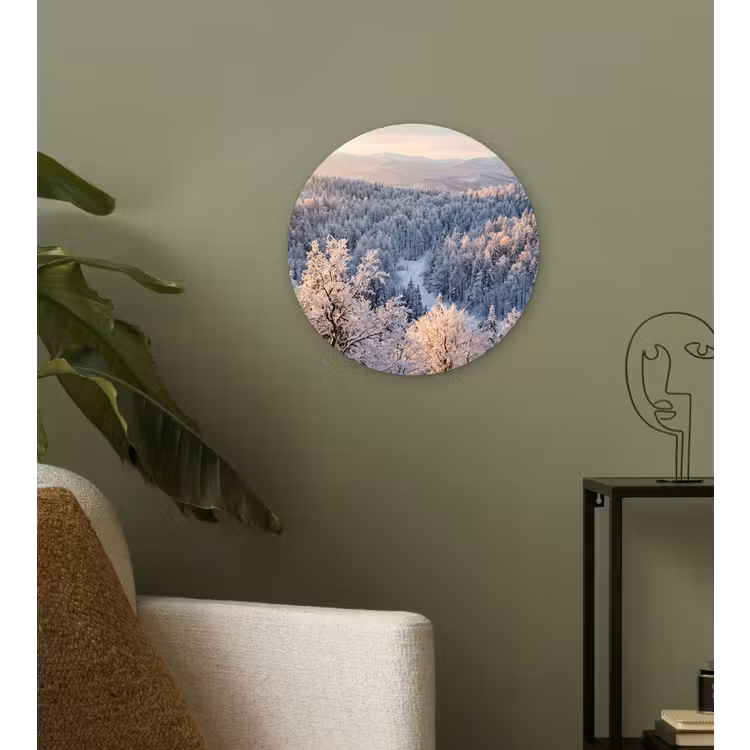 Bos - Bergen - Goud - Winter - Warm Wandcirkel kunststof plaat 5mm dik klein -sfeer3