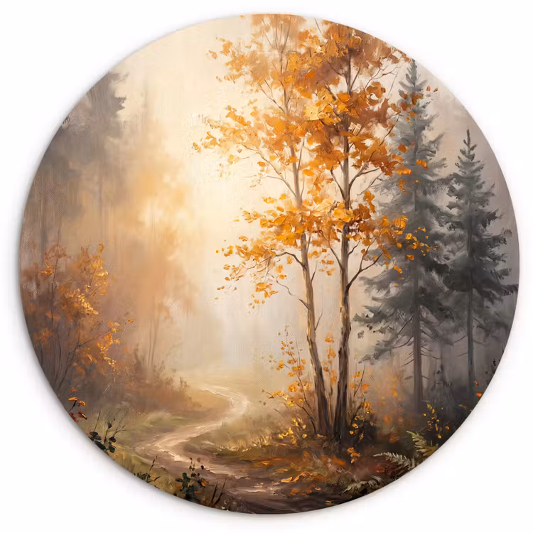 Bospad - Herfstbladeren - Natuur - Schilderachtig - Oranje Wandcirkel kunststof plaat 5mm dik klein -3d