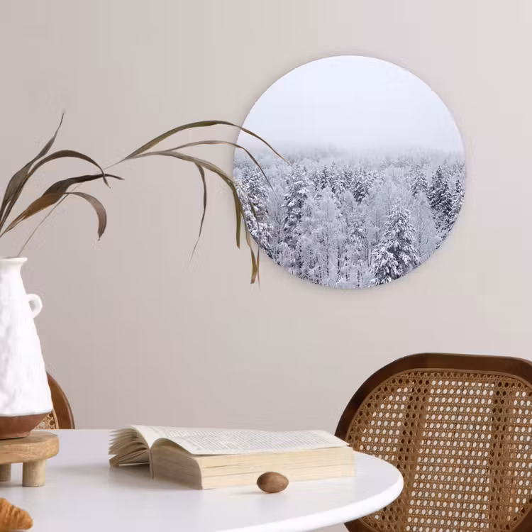 Bos - Sneeuw - Winter - Natuur - Wit Wandcirkel kunststof plaat 5mm dik klein -sfeer4