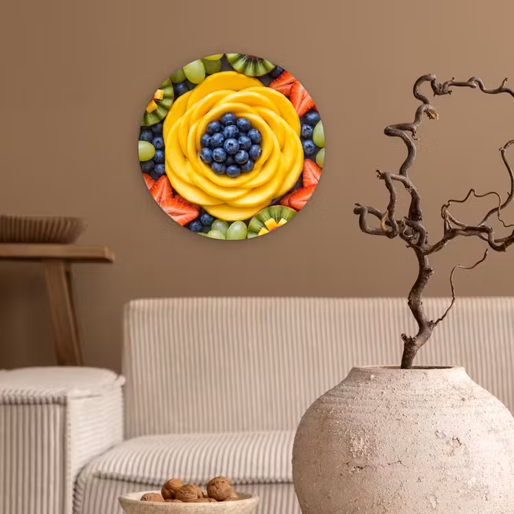 Fruit - Arrangement - Gezond - Kleurrijk - Eten Wandcirkel kunststof plaat 5mm dik klein -sfeer1