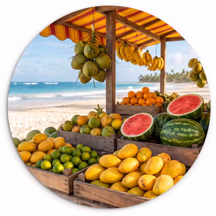 round wall art - Fruit - Beach - Tropical - Fruit - Strand - Tropisch Wandcirkel kunststof plaat 5mm dik klein
