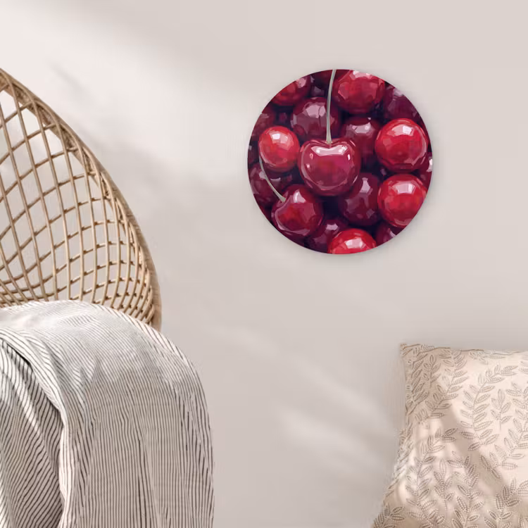Fruit - Kersen - Eten - Modern - Rood Wandcirkel kunststof plaat 5mm dik klein -sfeer5