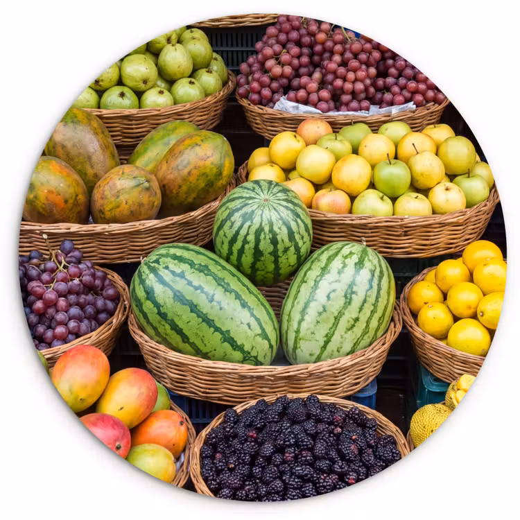 round wall art - Fruit - Market - Colorful - Fruit - Markt - Kleurrijk Wandcirkel kunststof plaat 5mm dik klein