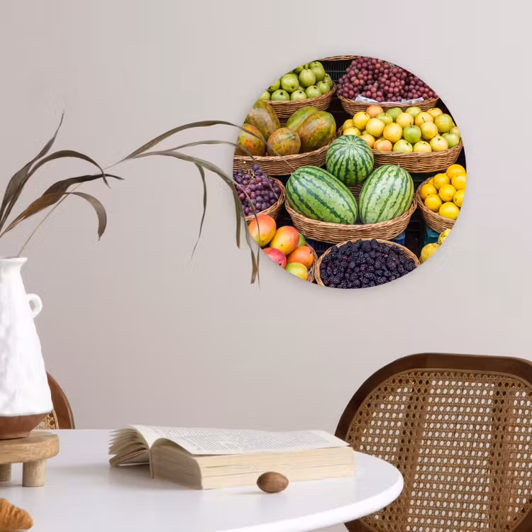 round wall art - Fruit - Market - Colorful - Fruit - Markt - Kleurrijk Wandcirkel kunststof plaat 5mm dik klein