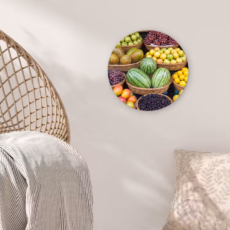 round wall art - Fruit - Market - Colorful - Fruit - Markt - Kleurrijk Wandcirkel kunststof plaat 5mm dik klein