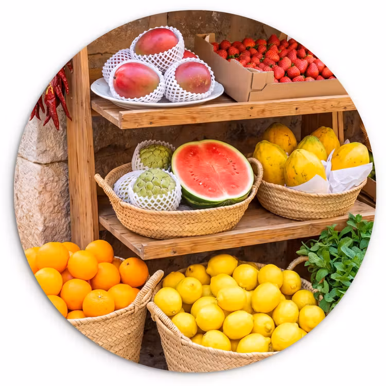 round wall art - Fruit - Market - Fresh - Fruit - Markt - Vers Wandcirkel kunststof plaat 5mm dik klein