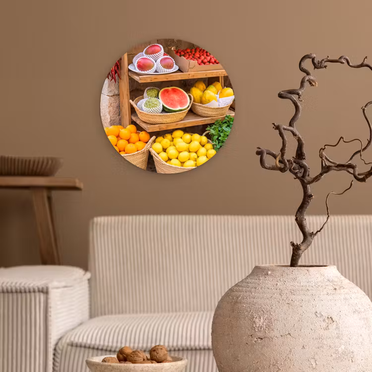round wall art - Fruit - Market - Fresh - Fruit - Markt - Vers Wandcirkel kunststof plaat 5mm dik klein