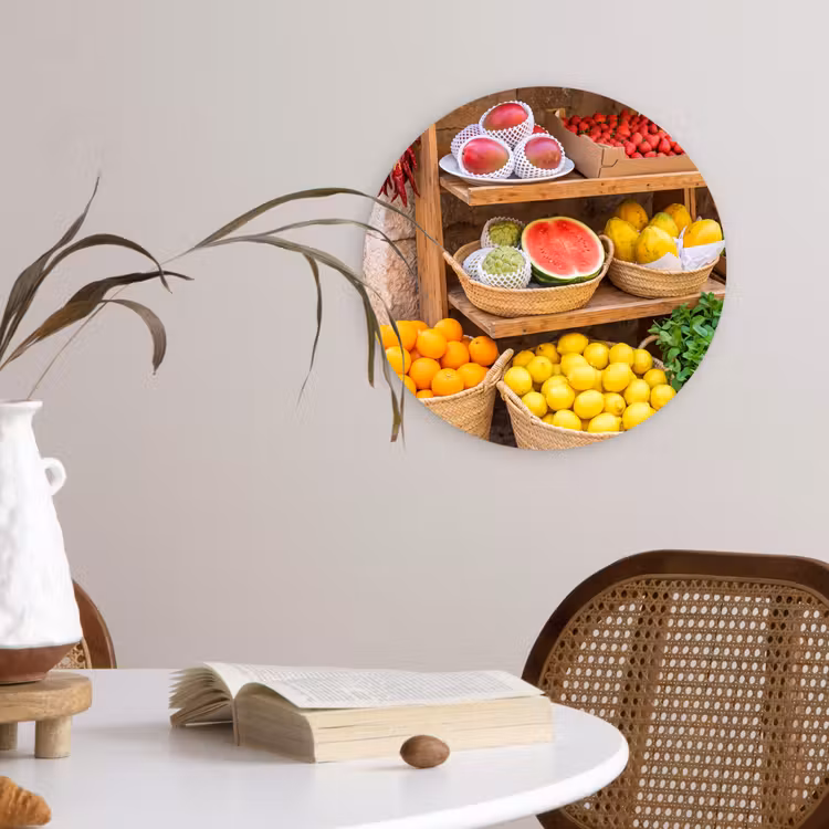 round wall art - Fruit - Market - Fresh - Fruit - Markt - Vers Wandcirkel kunststof plaat 5mm dik klein