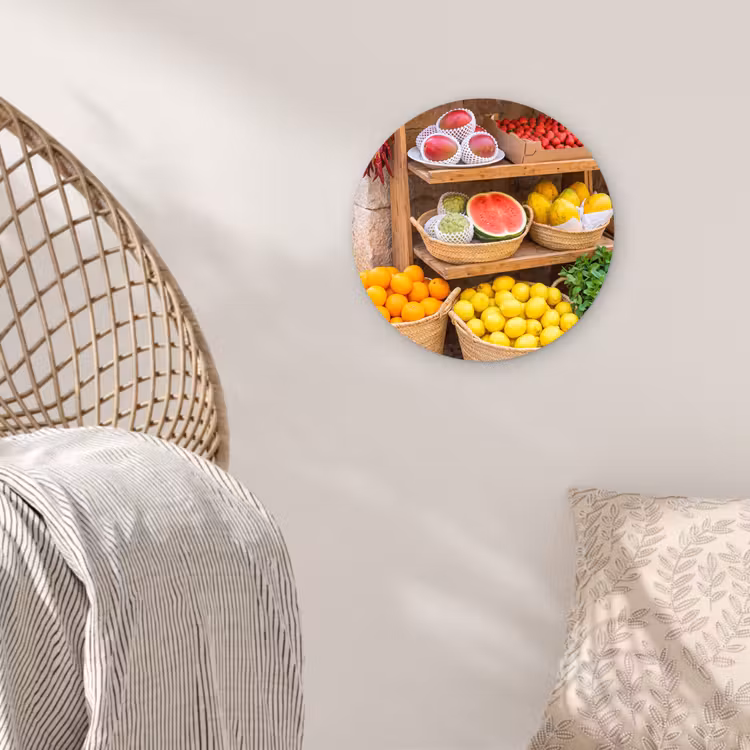 round wall art - Fruit - Market - Fresh - Fruit - Markt - Vers Wandcirkel kunststof plaat 5mm dik klein