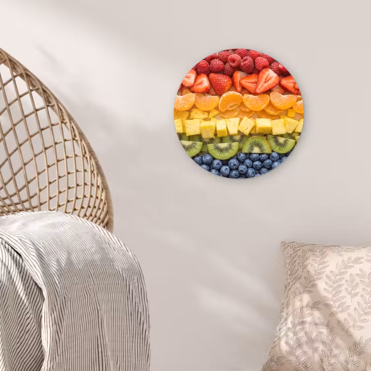 Fruit - Regenboog - Gezond - Kleurrijk Wandcirkel kunststof plaat 5mm dik klein -sfeer5