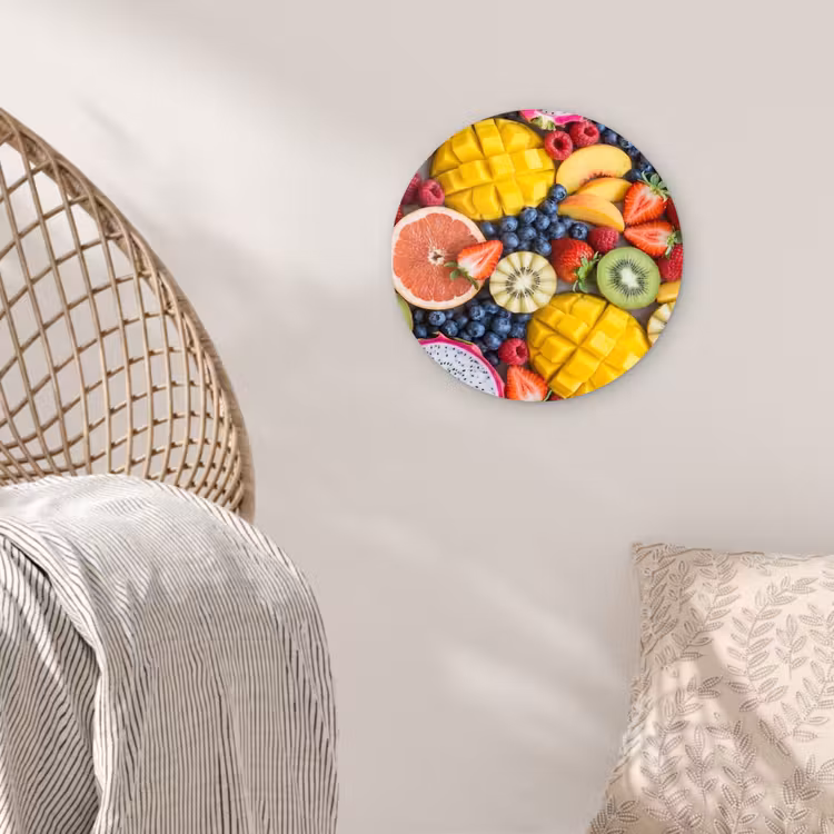 Fruit - Versneden - Kleurrijk - Eten - Gezond Wandcirkel kunststof plaat 5mm dik klein -sfeer5