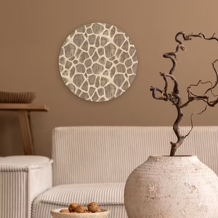 Giraf - Patroon - Beige - Bruin Wandcirkel kunststof plaat 5mm dik klein 188 -sfeer1
