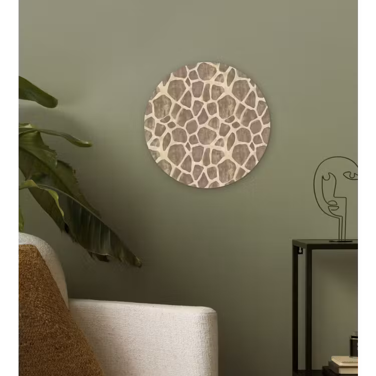 Giraf - Patroon - Beige - Bruin Wandcirkel kunststof plaat 5mm dik klein 188 -sfeer3