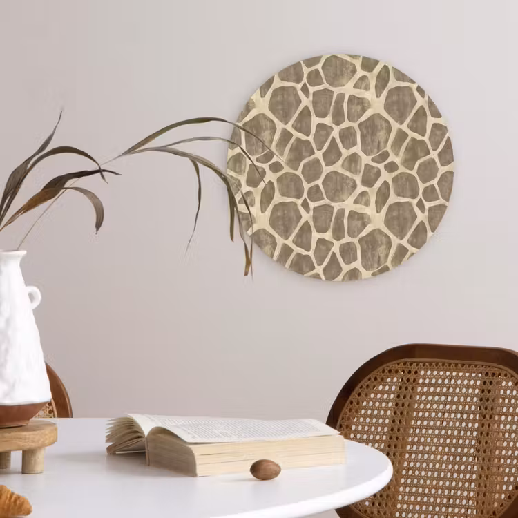 Giraf - Patroon - Beige - Bruin Wandcirkel kunststof plaat 5mm dik klein 188 -sfeer4