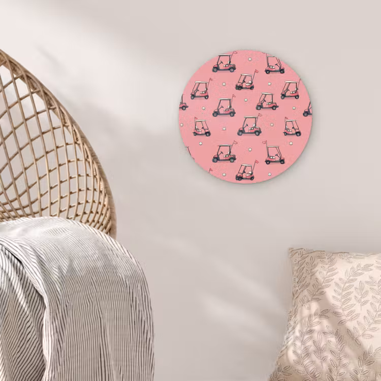 Golfkar - Retro - Roze Wandcirkel kunststof plaat 5mm dik klein 188 -sfeer5