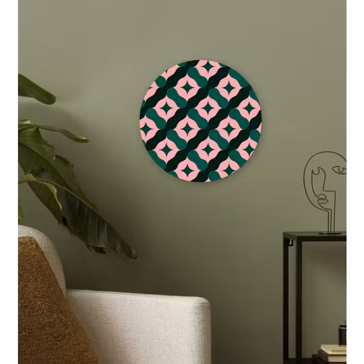Groen - Roze - Retro - Sterren Wandcirkel kunststof plaat 5mm dik klein 188 -sfeer3