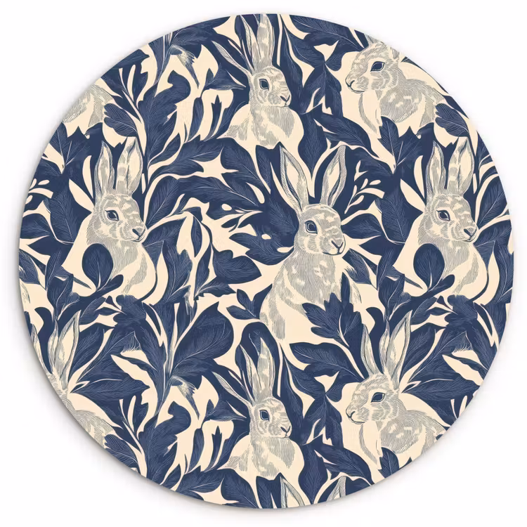 Hazen - Bladeren - Patroon - Blauw - Beige Wandcirkel kunststof plaat 5mm dik klein 188 -3d
