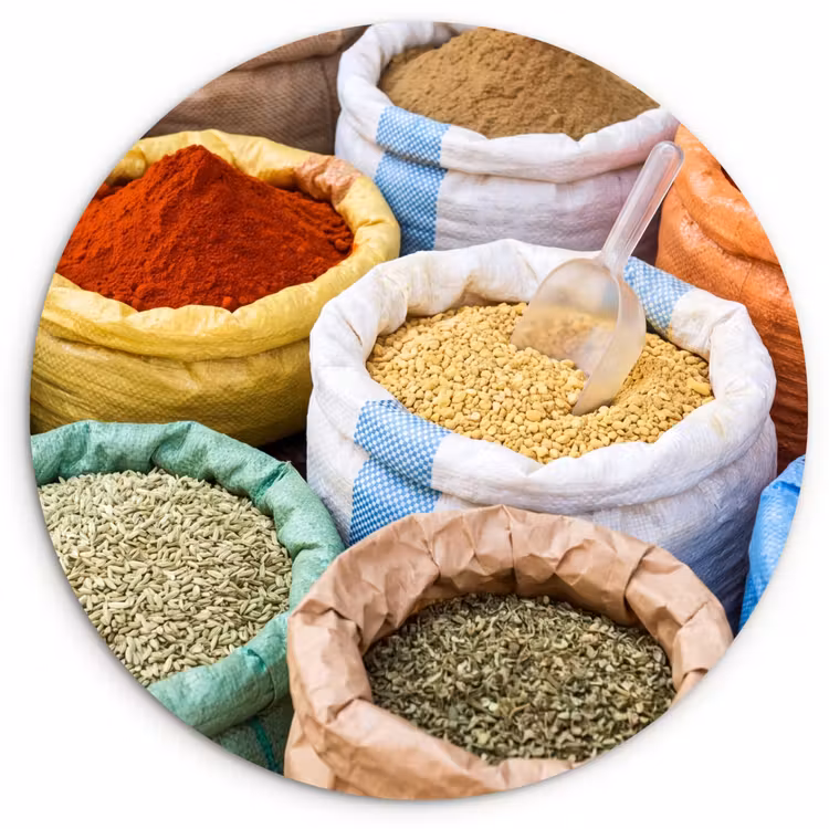 round wall art - Herbs - Bags - Market - Kruiden - Zakken - Markt Wandcirkel kunststof plaat 5mm dik klein