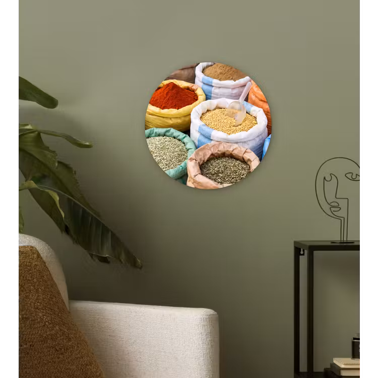round wall art - Herbs - Bags - Market - Kruiden - Zakken - Markt Wandcirkel kunststof plaat 5mm dik klein