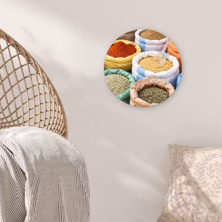 round wall art - Herbs - Bags - Market - Kruiden - Zakken - Markt Wandcirkel kunststof plaat 5mm dik klein
