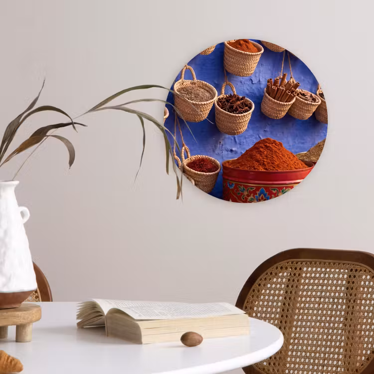 round wall art - Herbs - Baskets - Market - Kruiden - Manden - Markt Wandcirkel kunststof plaat 5mm dik klein