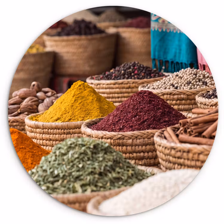 round wall art - Herbs - Baskets - Oriental - Kruiden - Manden - Oosters Wandcirkel kunststof plaat 5mm dik klein