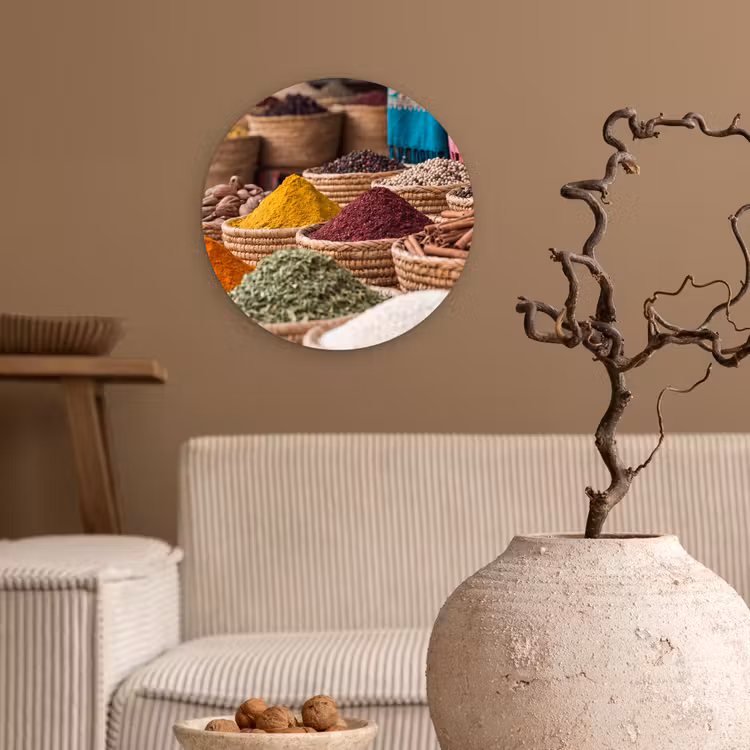 round wall art - Herbs - Baskets - Oriental - Kruiden - Manden - Oosters Wandcirkel kunststof plaat 5mm dik klein