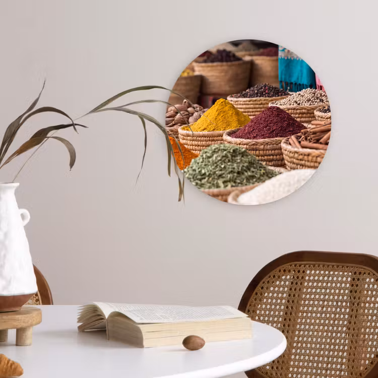 round wall art - Herbs - Baskets - Oriental - Kruiden - Manden - Oosters Wandcirkel kunststof plaat 5mm dik klein