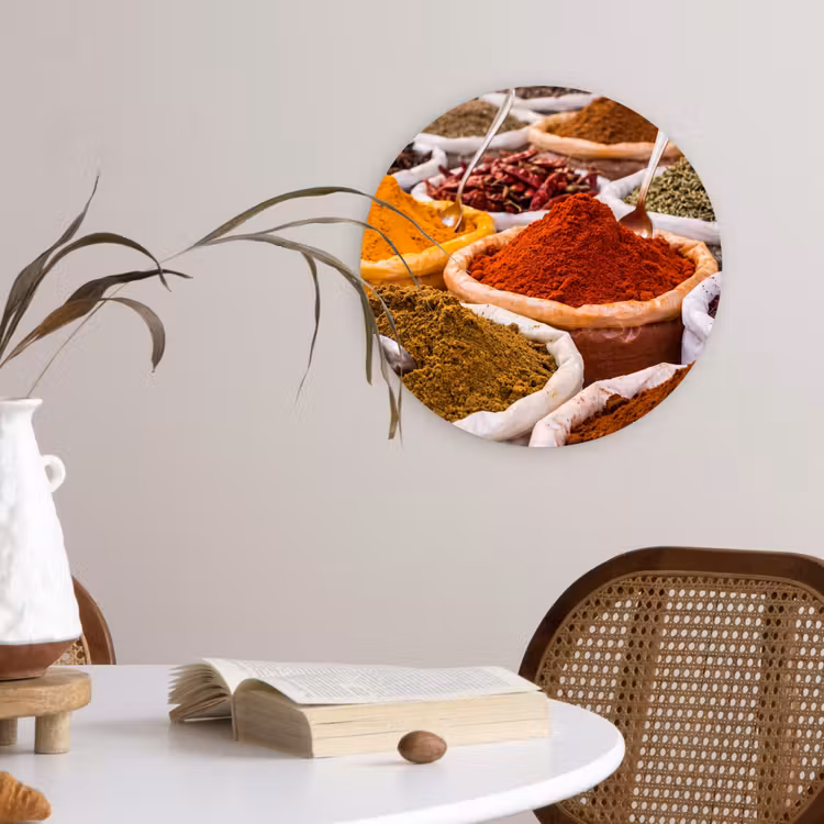 round wall art - Herbs - Market - Food - Kruiden - Markt - Eten Wandcirkel kunststof plaat 5mm dik klein