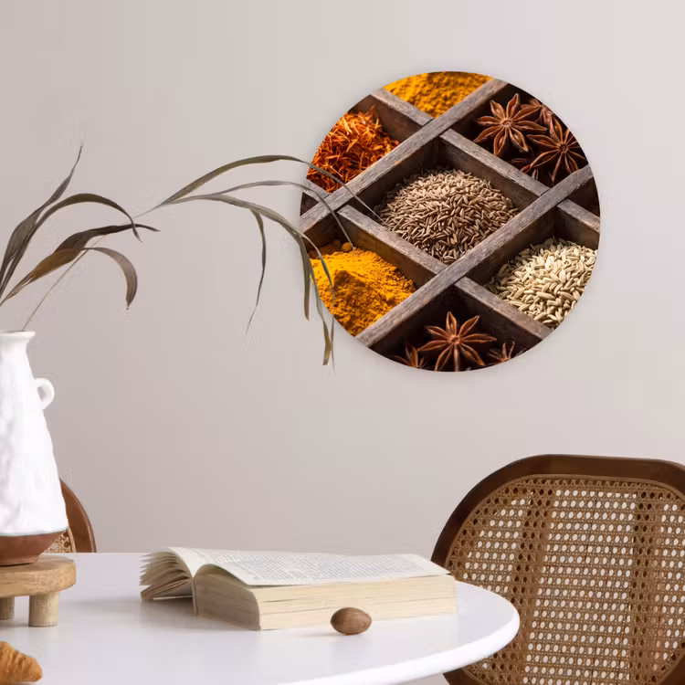 round wall art - Herbs - Wood - Food - Kruiden - Houten - Eten Wandcirkel kunststof plaat 5mm dik klein