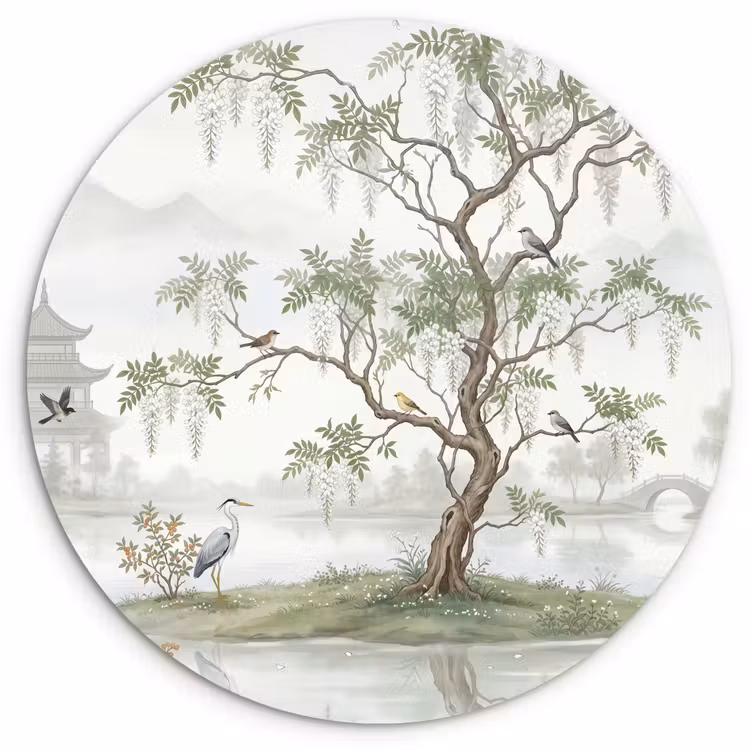 Reiger - Landschap - Groen Wandcirkel kunststof plaat 5mm dik klein -3d