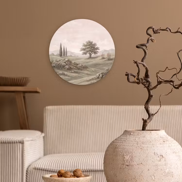Heuvellandschap - Bomen - Natuur - Groen Wandcirkel kunststof plaat 5mm dik klein -sfeer1