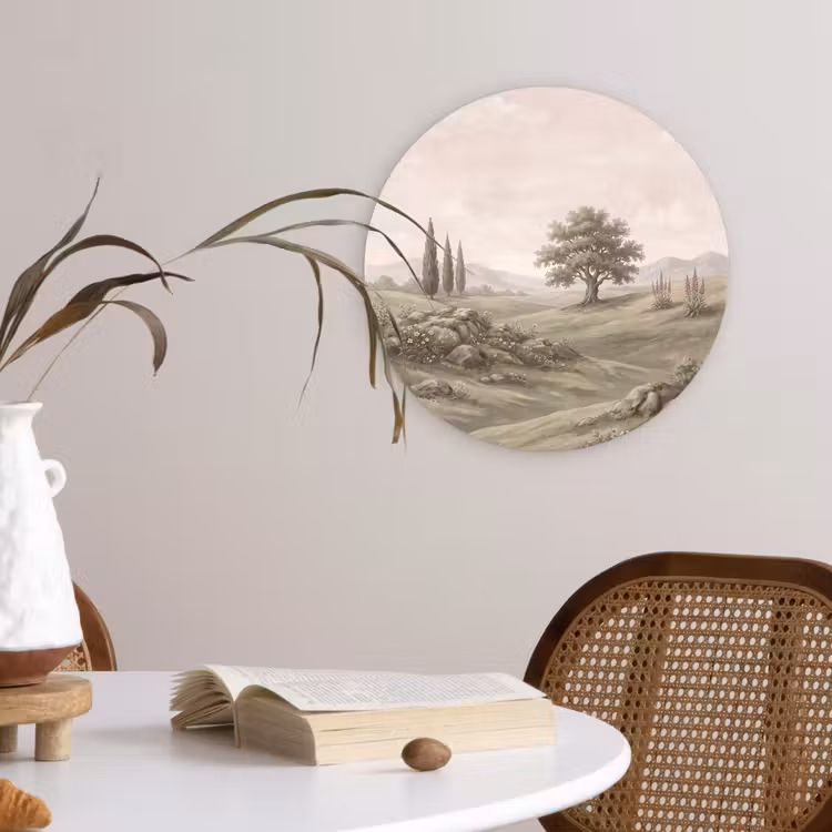 Heuvellandschap - Bomen - Natuur - Groen Wandcirkel kunststof plaat 5mm dik klein -sfeer4